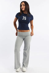 Grey Wide Leg Pants Folded Waist Jersey