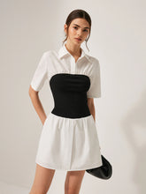 2 in 1 Panel Decor Button Lapel Shirt Dress