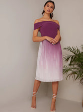 Bardot Ombre Pleated Midi Dress in Purple