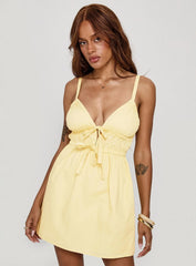 Viviette Ruched Mini Dress Lemon
