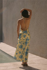 Sunset Skies Halter Maxi Dress Yellow