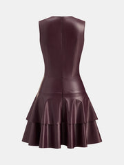 Sleeveless Faux Leather Tiered Ruffle Mini Dress