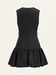 Ruffled Hem Metal Button Mini Dress Without Belt