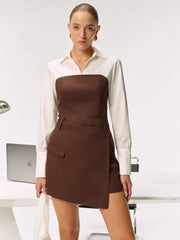 2 in 1 Shirt Panel Asymmetric Mini Dress