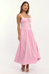 Pink Midi Dress Gathered Bust