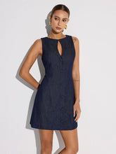 Keyhole Neckline Button Denim Mini Dress