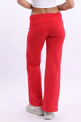 Red Wide Leg Pants Folded Waist Jersey