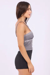 Grey Lace Tape Cami Sleeveless Adjustable Straps