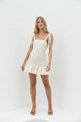 Blossom Embellish Mini Dress Cream