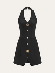 Metal Button Halter Dress