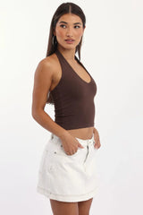 Brown Supersoft Halter Neck Top