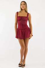 Red Playsuit Square Neck Drop Waist