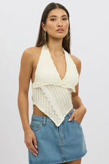 Beige Halter Neck Top Lace