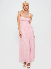 Fransiska Burnout Halter Maxi Dress Pink