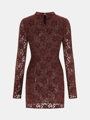 Lace-Jacquard Long-Sleeve Mini Dress