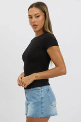 Black T Shirt Short Sleeve Crew Neck Modal