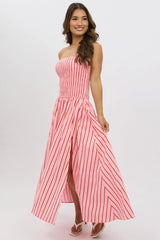 Pink Stripe Strapless Maxi Dress