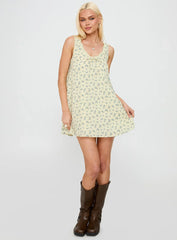 Antiquity Swing Mini Dress Yellow / Blue Floral