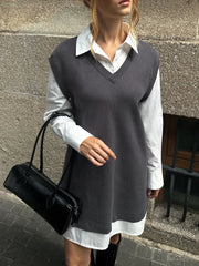 2 in 1 Shirt Paneled Knit Mini Dress