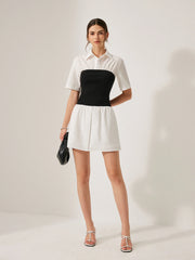 2 in 1 Panel Decor Button Lapel Shirt Dress