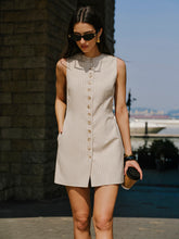 Linen Blend Button-Front Dress With Pockets