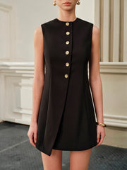 Asymmetrical Tie-Back Metal Button Dress