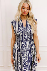 Hawaii Holiday Floral Midi Dress in Navy