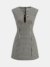Houndstooth Tweed Mini Dress with Horsebit Detail