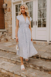 Garden Stroll Midi Dress in Sky Blue