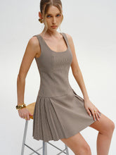 Houndstooth Square-Neck Pleated Mini Dress