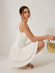 Square Neck Pleated Dress