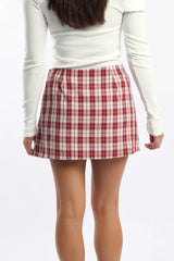Red Check Mini Skort Skirt Mid Rise Tailored Lined