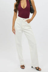 White Straight Jeans High Rise