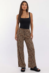 Brown Animal Print Wide Leg Pants Low Rise