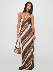 Esmira Halter Maxi Dress Brown Stripe