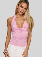 Tempting Plunge Neck Top Pink