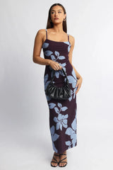 Brown Floral Bodycon Dress Maxi Mesh Â