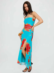 Katara Strapless Maxi Dress Blue / Orange Floral