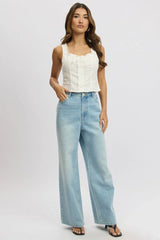 Denim Wide Leg Jeans Mid Rise