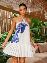 Floral Print Pleated Halter Dress