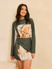 Floral Print Long Sleeve Wrap Dress
