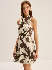 Blurry Print Cowl Neck Mini Dress