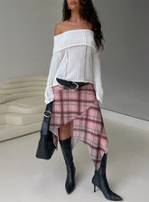 Anali Asymmetrical Midi Skirt Pink / Multi Check