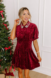 Cue The Cocktails Corduroy Mini Dress in Merlot