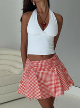 Sweet Verona Ruched Mini Skirt Red Check