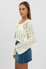 White Crochet Tie Up Cardigan