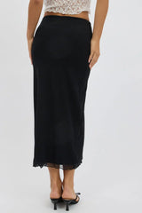 Black Maxi Skirt High Rise Ruffled Slit Frill Hem Mesh