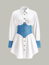 Contrast Panel Button Shirt Dress