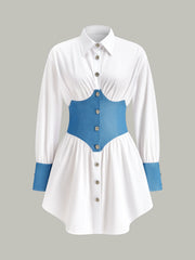 Contrast Panel Button Shirt Dress