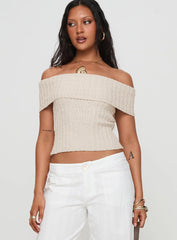 Murmur Off Shoulder Top Beige